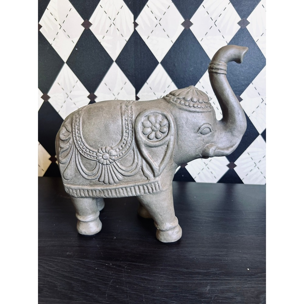 Vintage Gray Elephant Statue Trunk Up Good Luck Bohemian Decor 10"" - Picture 5 of 17